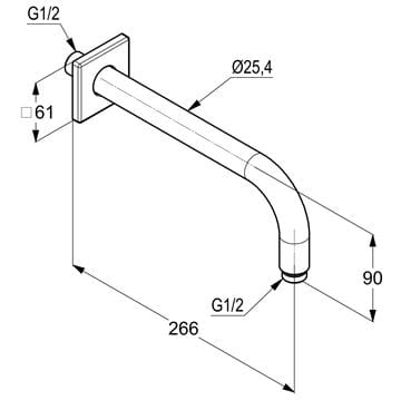 KLUDI A-QA sprchové rameno 266 mm, nástěnné, chrom 6653305-00 Technický nákres