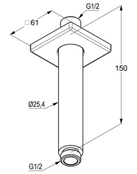 KLUDI A-QA sprchové rameno 150 mm, stropní, chrom 6653505-00 Technický nákres
