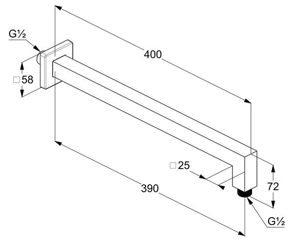 KLUDI A-QA sprchové rameno 400 mm, nástěnné, chrom 6654405-00 Technický nákres