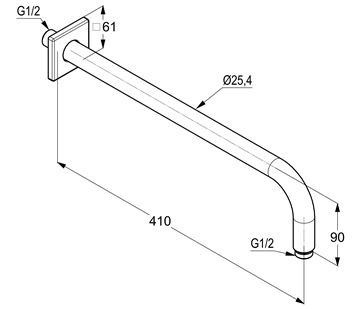 KLUDI A-QA sprchové rameno 410 mm, nástěnné, bílá/chrom 6653491-00 Technický nákres