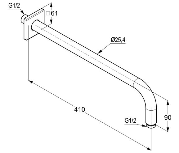 KLUDI A-QA sprchové rameno 410 mm, nástěnné, bílá/chrom 6653491-00 Technický nákres