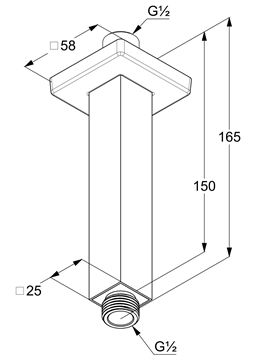 KLUDI A-QA sprchové rameno 150 mm, stropní, chrom 6654505-00 Technický nákres