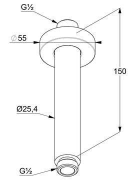 KLUDI A-QA sprchové rameno 150 mm, stropní, matná černá 6651539-00 Technický nákres