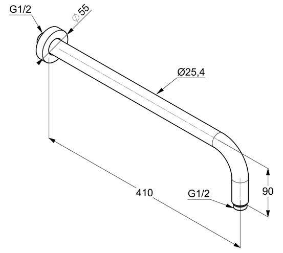 KLUDI A-QA sprchové rameno 410 mm, nástěnné, matná bílá 6651453-00 Technický nákres