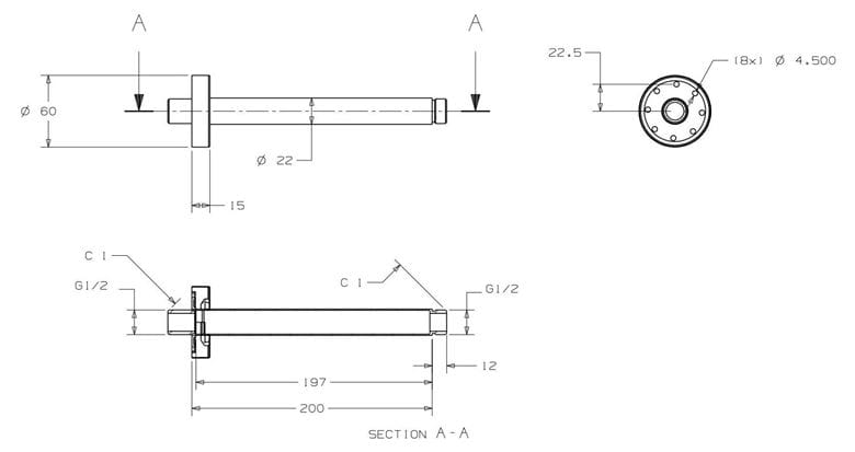 CONCEPT 200 sprchové rameno 200 mm, stropní, chrom PM10087/CO Technický nákres