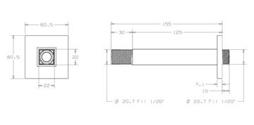 CONCEPT 200 BLACK sprchové rameno 125 mm, stropní, matná černá PM10015/MB/CO Technický nákres