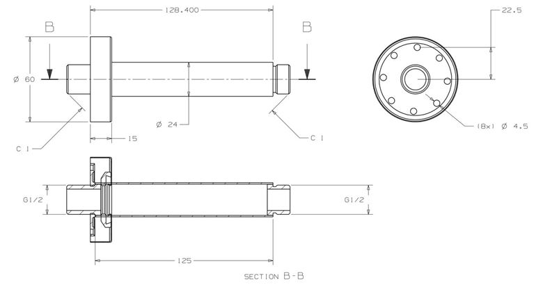 CONCEPT 200 BLACK sprchové rameno 125 mm, stropní, matná černá PM10016/MB/CO Technický nákres