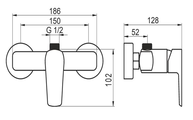 NOVASERVIS METALIA 58 sprchová nástěnná batetrie, chrom 58062/1,0 Technický nákres