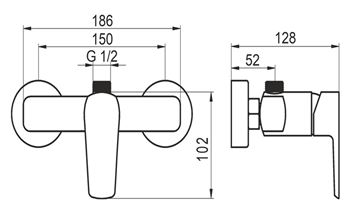 NOVASERVIS METALIA 58 sprchová nástěnná batetrie, chrom 58062/1,0 Technický nákres