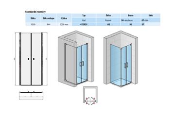 CONCEPT 300 STYLE sprchové dveře 100x200 cm, lítací, aluchrom/čiré sklo CO3P2C 100 50 07 Technický nákres