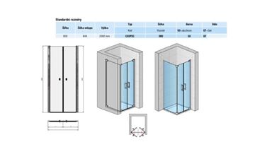 CONCEPT 300 STYLE sprchové dveře 80x200 cm, lítací, aluchrom/čiré sklo CO3P2C 080 50 07 Technický nákres