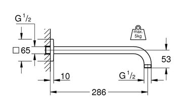 GROHE RAINSHOWER sprchové rameno 286 mm, nástěnné, chrom 27488000 Technický nákres