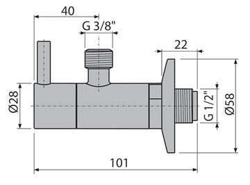 ALCA rohový ventil 1/2"x3/8", s filtrem, kartáčovaný nikl ARV001-N-B Technický nákres