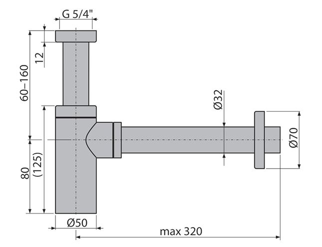 ALCA designový sifon k umyvadlu DN32, s převlečnou maticí 5/4, kartáčovaný gun metal A400-GM-B Technický nákres