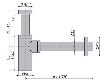 ALCA designový sifon k umyvadlu DN32, s převlečnou maticí 5/4, kartáčovaný gun metal A400-GM-B Technický nákres