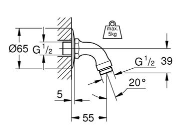 GROHE RELEXA sprchové rameno 55 mm, nástěnné, chrom 28429000 Technický nákres
