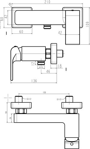 NOVASERVIS NOBLESS SHARP sprchová nástěnná baterie, chrom 37061/1,0 Technický nákres