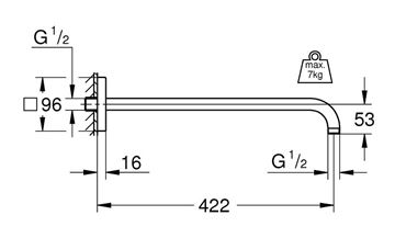 GROHE RAINSHOWER sprchové rameno 422 mm, nástěnné, chrom 26145000 Technický nákres