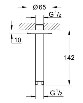 GROHE RAINSHOWER sprchové rameno 142 mm, stropní, chrom 28724000 Technický nákres