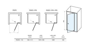 CONCEPT PIVOT STYLE PT-PDOP2 sprchové dveře 110x190 cm, pivotové, lesklý chrom/čiré sklo 03GD0C00Z15 Technický nákres