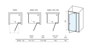 CONCEPT PIVOT STYLE PT-PDOP2 sprchové dveře 120x190 cm, pivotové, černá/čiré sklo 03GG0300Z15 Technický nákres