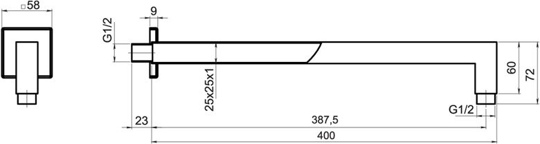 NOVASERVIS sprchové rameno 400 mm, nástěnné, chrom RAM400,0 Technický nákres