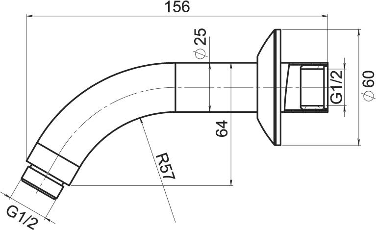 NOVASERVIS sprchové rameno 156 mm, nástěnné, chrom RAM200,0 Technický nákres