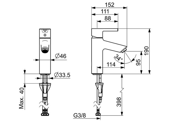 HANSA VANTIS XL umyvadlová stojánková baterie, matná černá 5237226733 Technický nákres