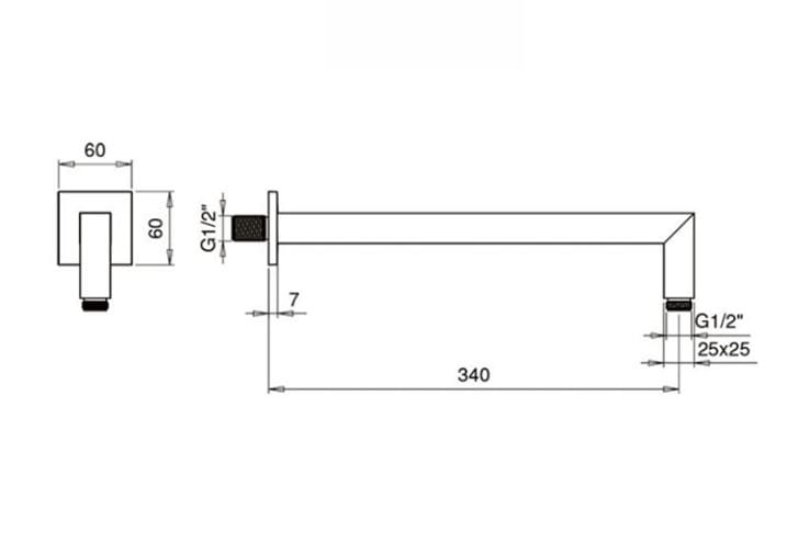 SANJET sprchové rameno 340 mm, nástěnné, chrom E021003 Technický nákres