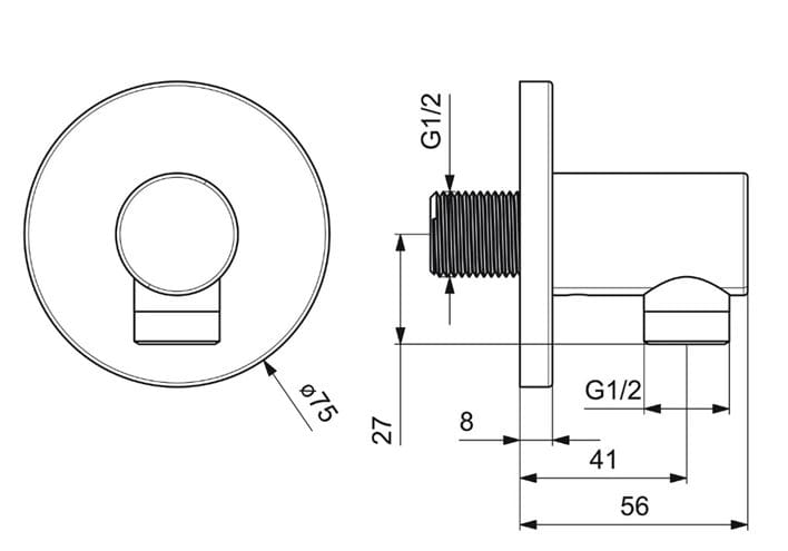 HANSA připojovací koleno 75 mm, nástěnné, matná černá 5118017333 Technický nákres