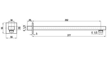 RAV SLEZÁK sprchové rameno 377 mm, nástěnné, chrom MD0450 Technický nákres