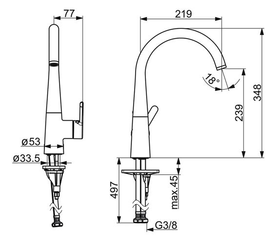HANSA DESIGNO STYLE dřezová baterie, matná černá 5101228333 Technický nákres