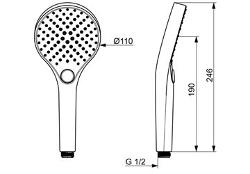 HANSA VIVA ruční sprcha pr. 110 mm, 3 proudy, ECO, chrom 44350300 Technický nákres