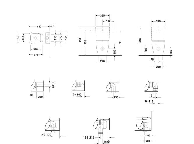 DURAVIT HAPPY D.2 WC kombi mísa, vario odpad 2134090000 Technický nákres