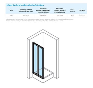 CONCEPT 70 sprchové dveře 100x190 cm, lítací, stříbrná matná/čiré sklo E20907.087.322 Technický nákres