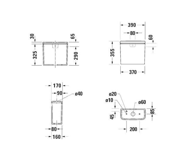 DURAVIT NO.1 WC kombi nádržka, spodní přívod vody, Dual-Flush 0941100005 Technický nákres