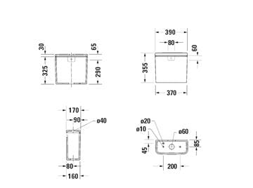 DURAVIT NO.1 WC kombi nádržka, spodní přívod vody, Dual-Flush 0941100005 Technický nákres