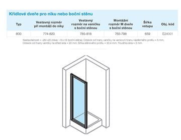 CONCEPT 70 sprchové dveře 80x190 cm, křídlové, stříbrná matná/čiré sklo E24001.087.322 Technický nákres
