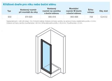 CONCEPT 70 sprchové dveře 90x190 cm, křídlové, stříbrná matná/čiré sklo E24002.087.322 Technický nákres