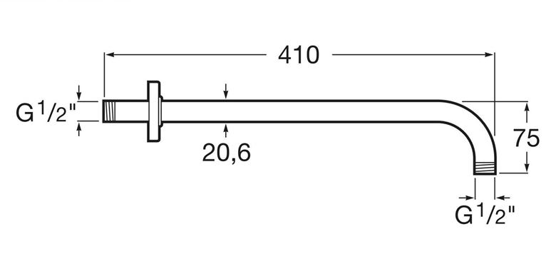 ROCA RAINDREAM sprchové rameno 410 mm, nástěnné, chrom A5B0250C00 Technický nákres