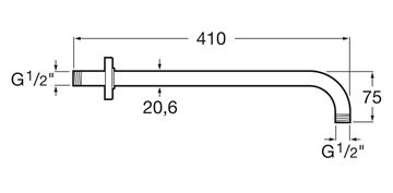 ROCA RAINDREAM sprchové rameno 410 mm, nástěnné, chrom A5B0250C00 Technický nákres