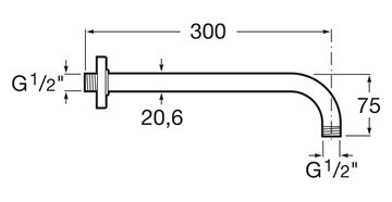 ROCA RAINDREAM sprchové rameno 300 mm, nástěnné, chrom A5B0150C00 Technický nákres