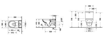 DURAVIT NO.1 závěsná WC kombi mísa, Rimless splachování 25120900002 Technický nákres