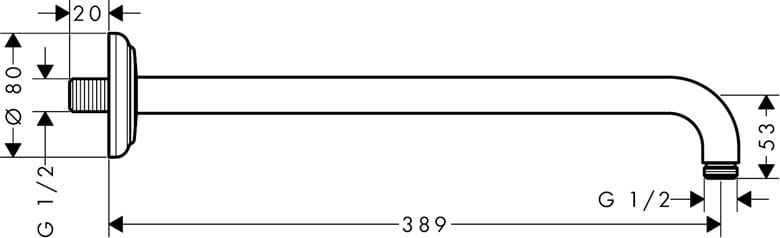 AXOR MONTREUX sprchové rameno 389 mm, nástěnné, chrom 27348000 Technický nákres
