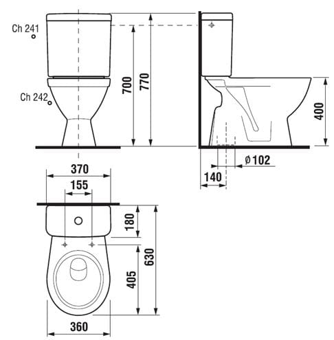 JIKA LYRA PLUS WC kombi mísa, spodní odpad H8243870000001 Technický nákres
