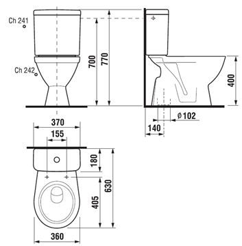 JIKA LYRA PLUS WC kombi mísa, spodní odpad H8243870000001 Technický nákres