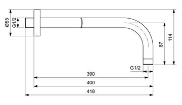 IDEAL STANDARD IDEALRAIN sprchové rameno 400 mm, nástěnné, chrom B9445AA Technický nákres