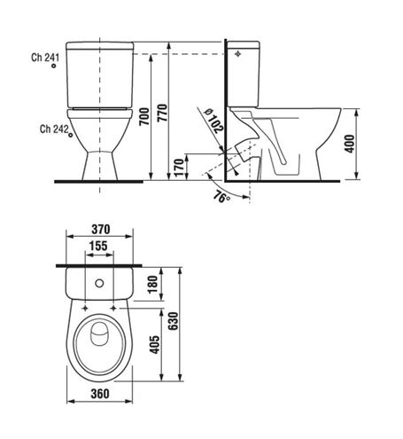 JIKA LYRA PLUS WC kombi mísa, šikmý odpad H8243840000001 Technický nákres