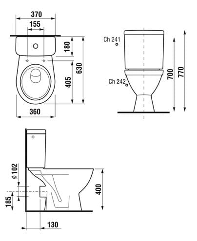 JIKA LYRA PLUS WC kombi mísa, zadní odpad H8243860000001 Technický nákres