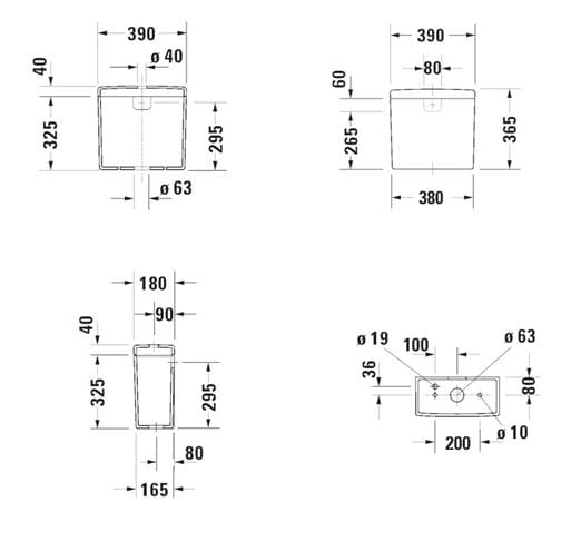 DURAVIT STARCK 3 WC kombi nádržka, spodní přívod vody, Dual-Flush 0920100005 Technický nákres